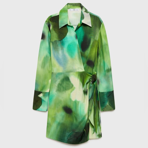 Mango Green printed bow Dress NWT - Picture 2 of 7